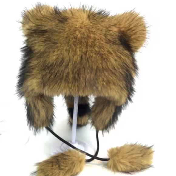 Furry Animal Hat - Brown and Black - Picture 3 of 4